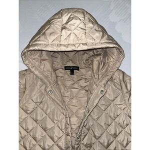 Almost Famous Quilted Drawstring-Hood Woven Coat Jacket Knee Length Outwear L